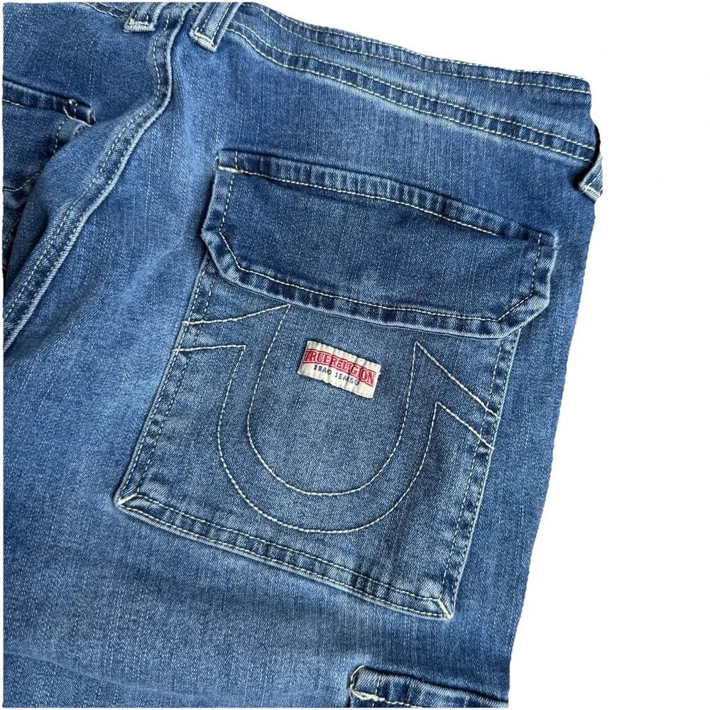 True Religion Cargo Carpenter Denim Jeans Size 31 Blue Zip 5-Pocket Women Y2K